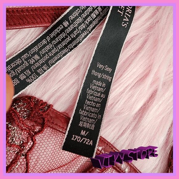 💖 NWT Victoria’s Secret Red Faux Leather Mesh Embroidery String M #7266 💖 - Picture 5 of 8